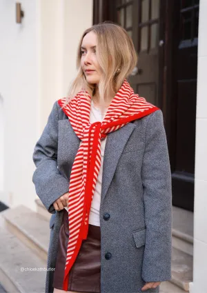 Large Merino Triangle Scarf in Red Stripe