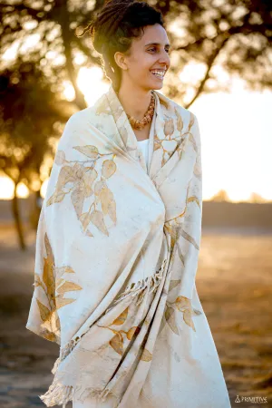 Leaves Printed Shawl ⋙ Raw Silk ⋙ Botanical Eco Print Shawl