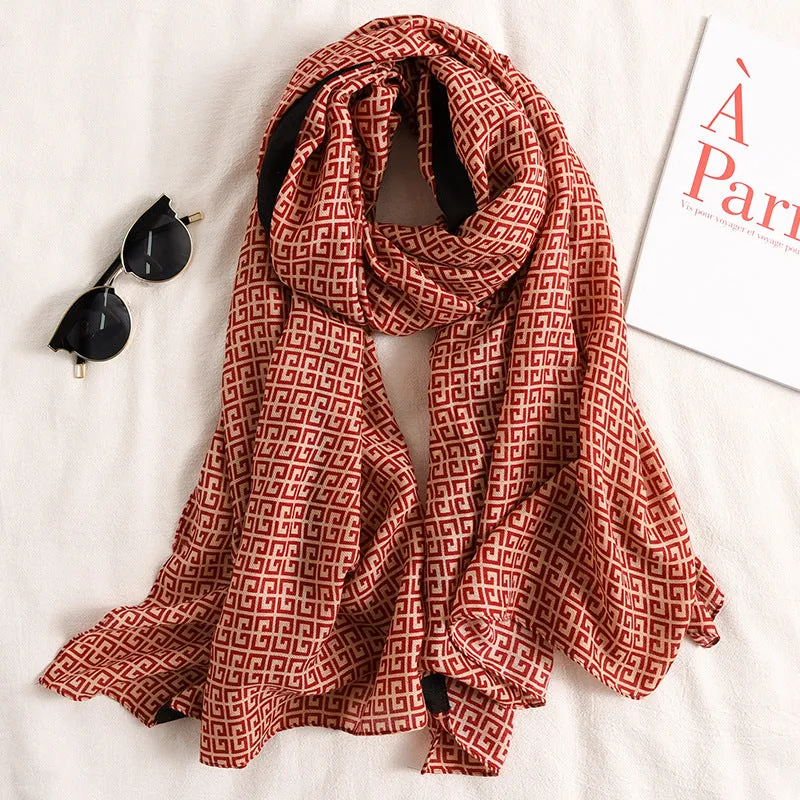 Letter Supre GG Casual Silkly Scarf for Women Long Scarves Women