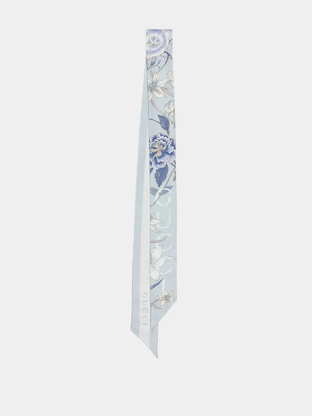 Light Blue Printed Silk Neck Bow