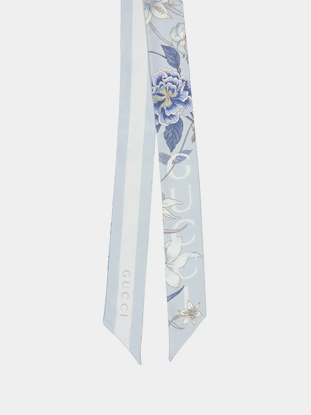 Light Blue Printed Silk Neck Bow