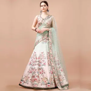 Light Cyan and White Floral Lehenga Set