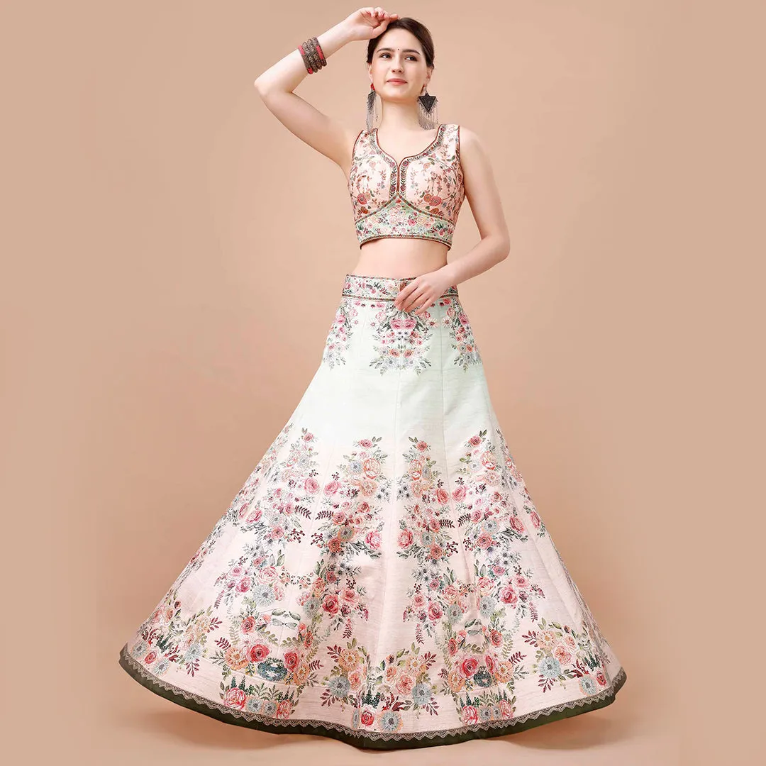 Light Cyan and White Floral Lehenga Set