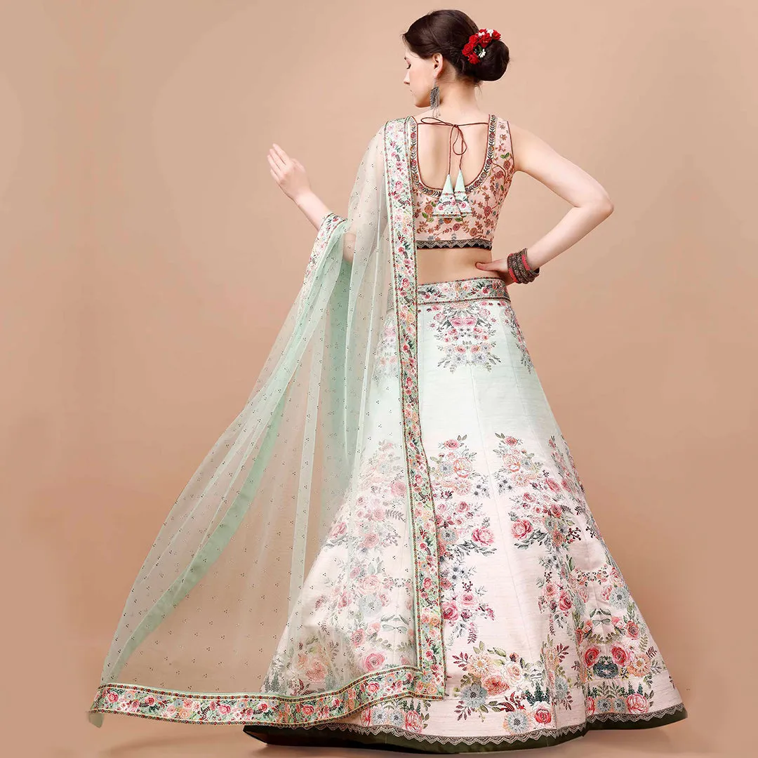 Light Cyan and White Floral Lehenga Set