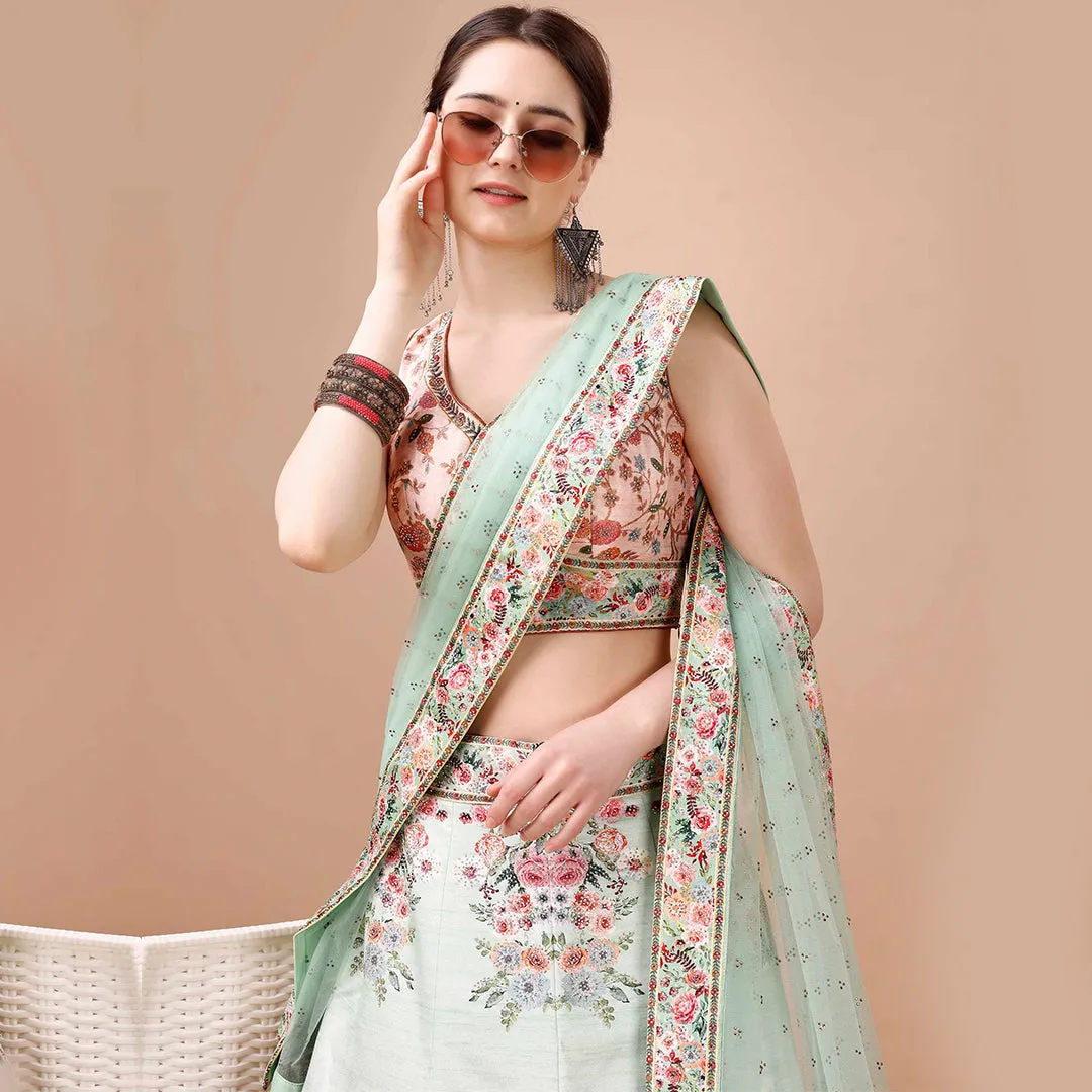 Light Cyan and White Floral Lehenga Set