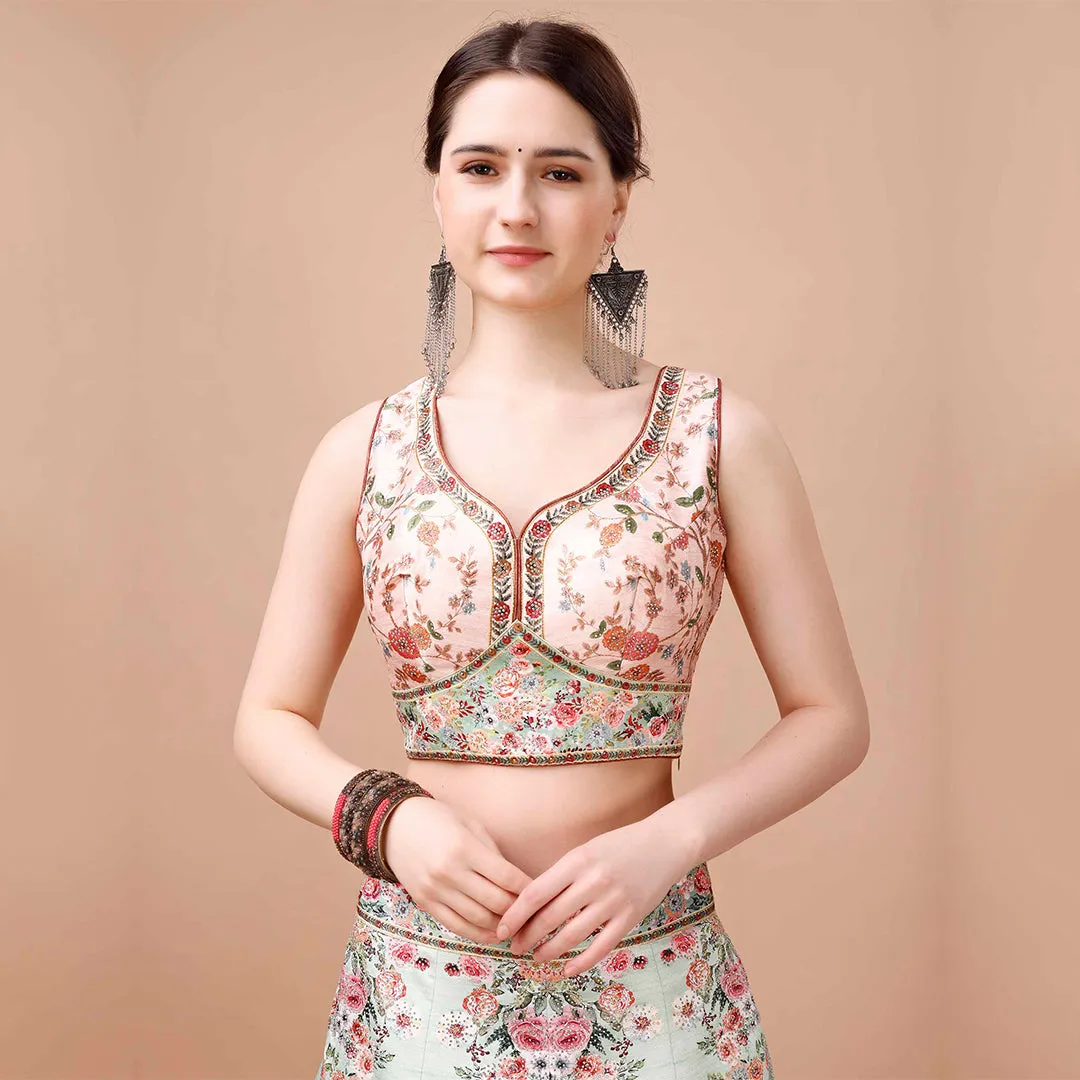 Light Cyan and White Floral Lehenga Set
