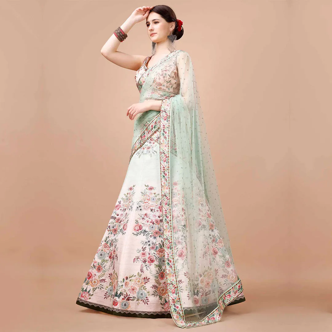 Light Cyan and White Floral Lehenga Set