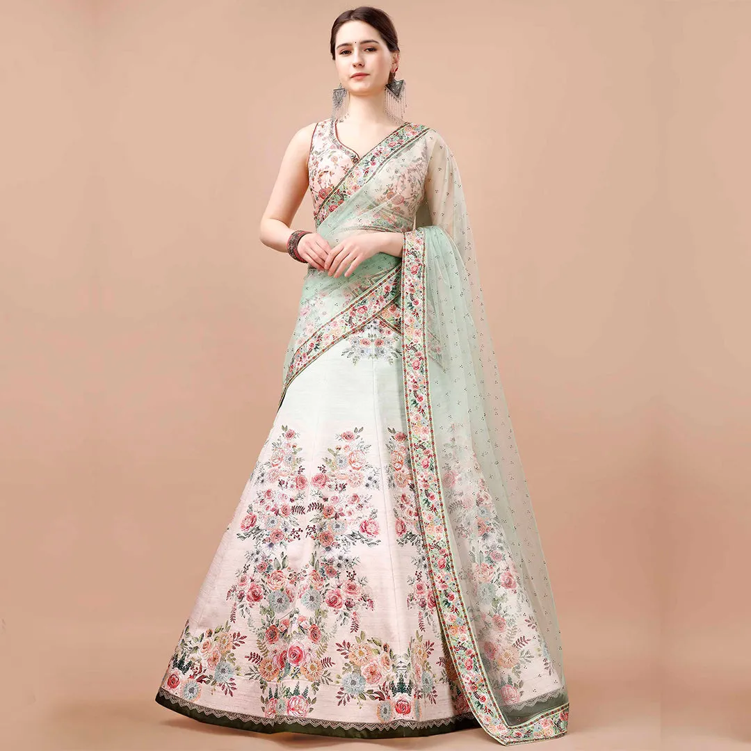 Light Cyan and White Floral Lehenga Set