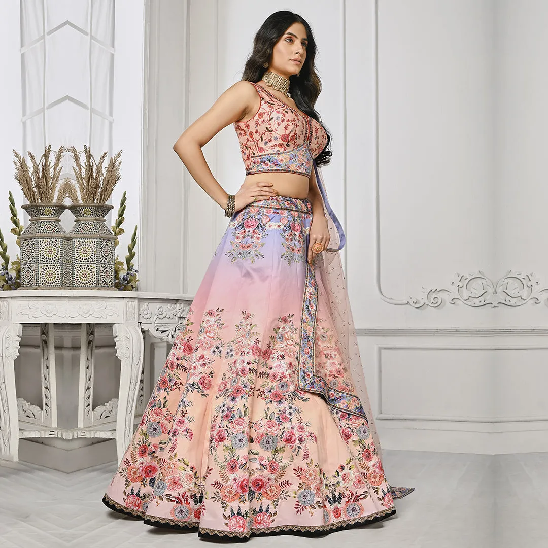 Light Peach and Lilac Floral Embroidery Lehenga Set