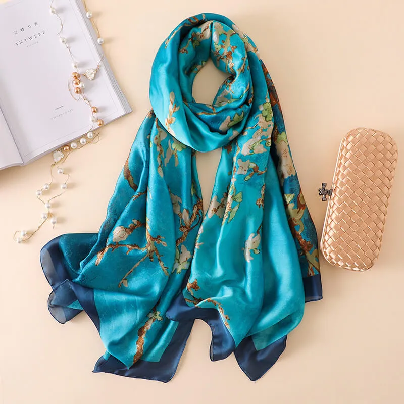 Lightweight Floral Silk Scarf for Women