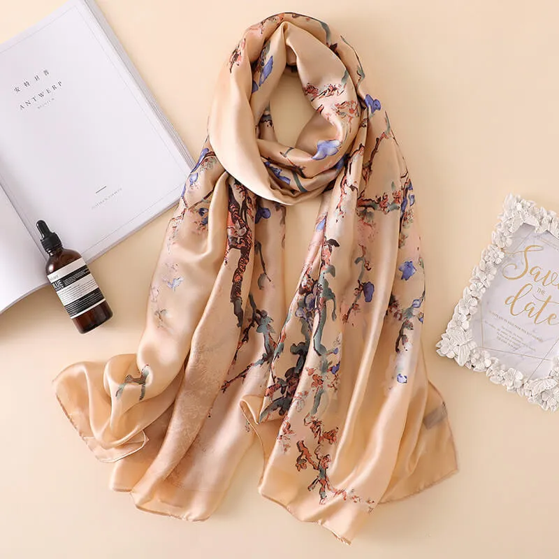 Lightweight Floral Silk Scarf for Women