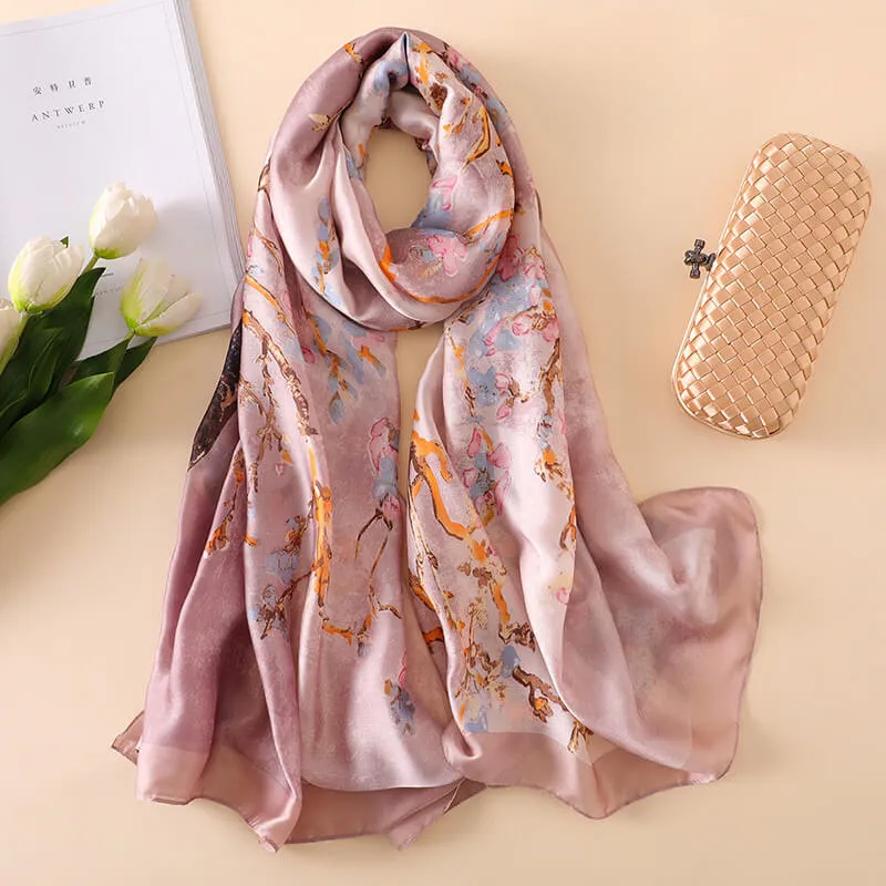 Lightweight Floral Silk Scarf for Women