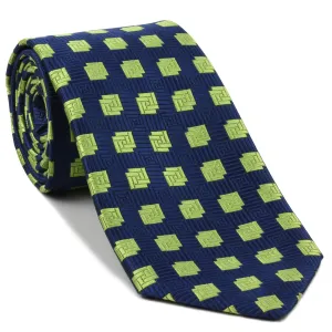 Lime Green on Navy Blue English Geometric Silk Tie EGT-23