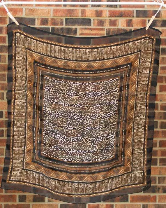 Liz Claiborne Brown and Black Geometric Design Scarf Leopard Print