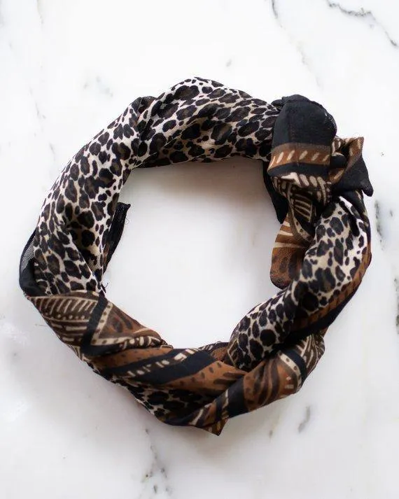 Liz Claiborne Brown and Black Geometric Design Scarf Leopard Print