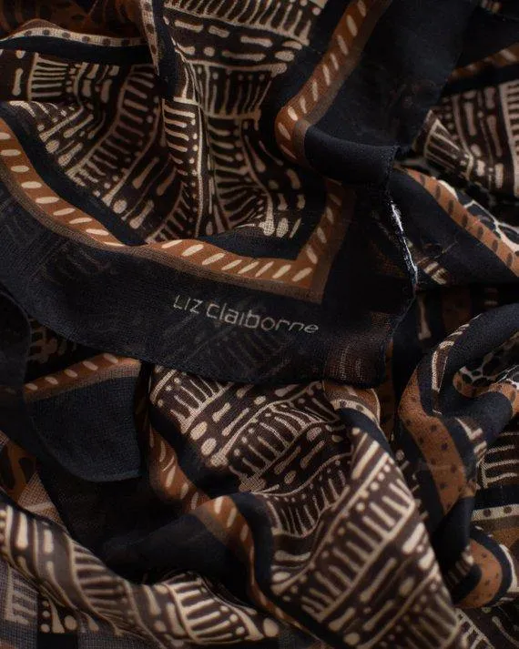Liz Claiborne Brown and Black Geometric Design Scarf Leopard Print