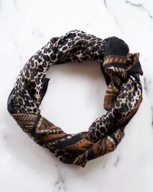 Liz Claiborne Brown and Black Geometric Design Scarf Leopard Print