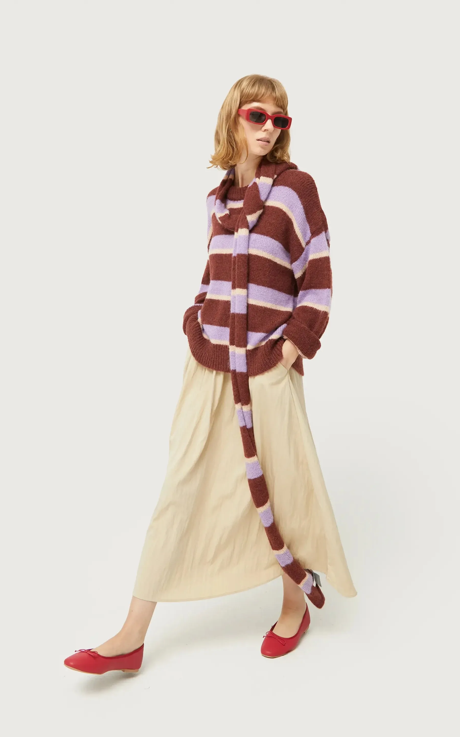 Long Brown Striped Knitted Scarf