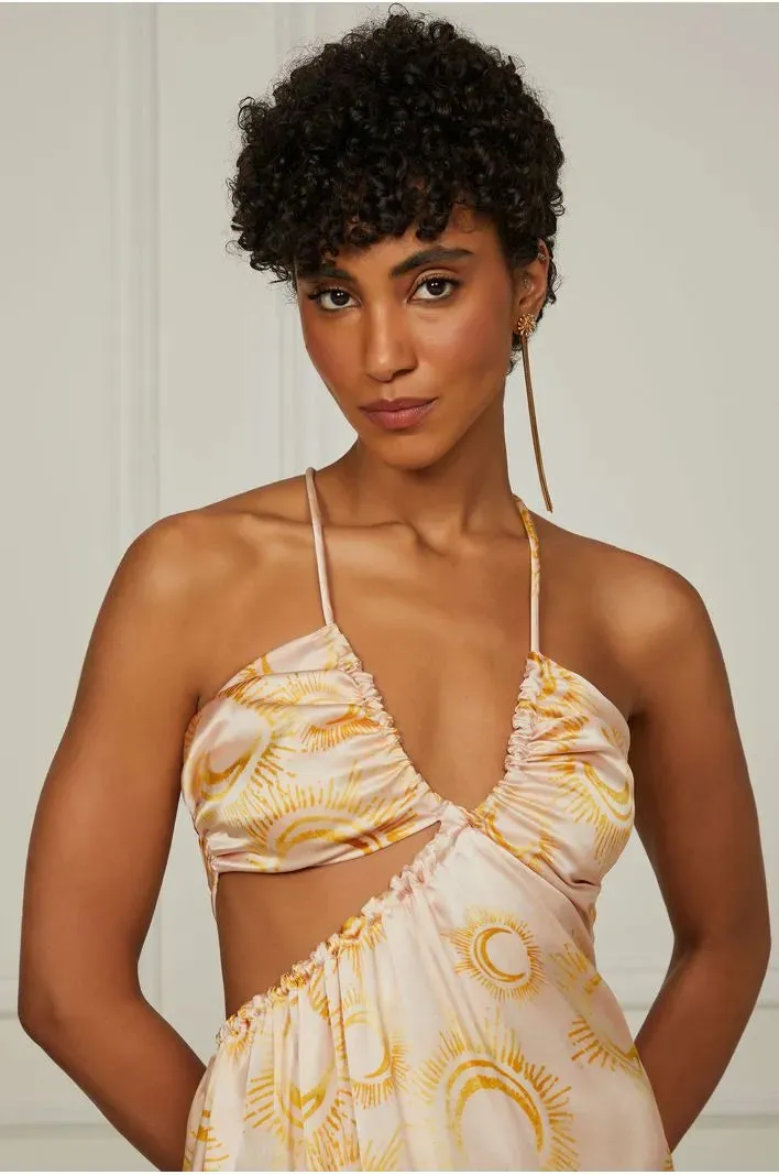 Long Printed Silk Dress With Open Back