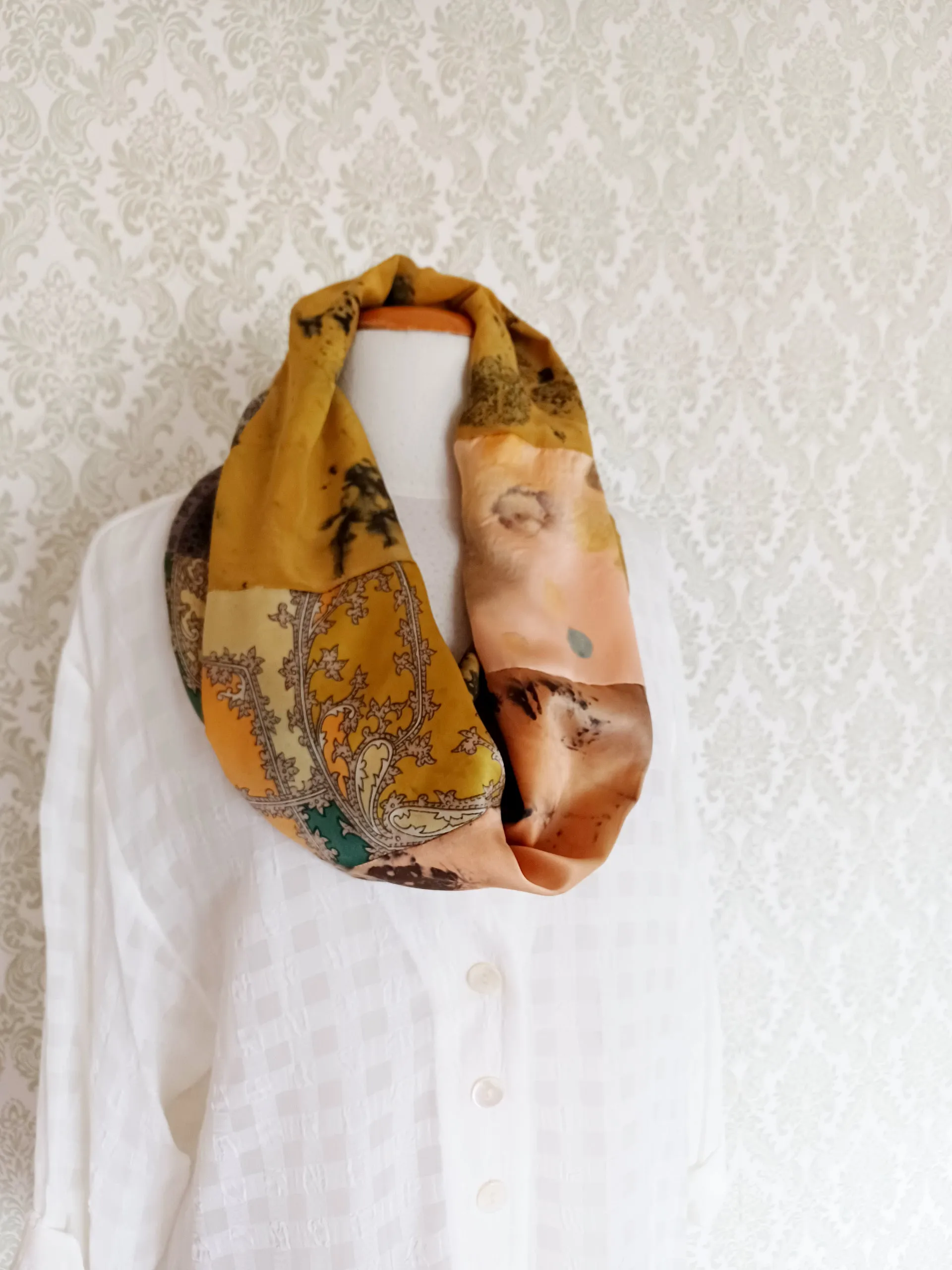 Loop Scarf Upcycled Eco Printed - Golden