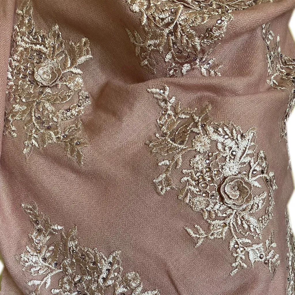 Lotus Blossom Cashmere/Pashmina Hand Embroidered Scarf