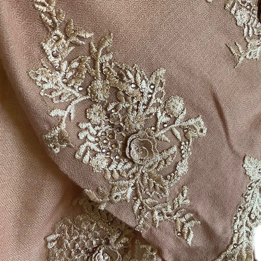 Lotus Blossom Cashmere/Pashmina Hand Embroidered Scarf