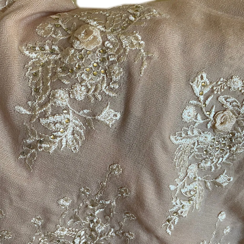 Lotus Blossom Cashmere/Pashmina Hand Embroidered Scarf