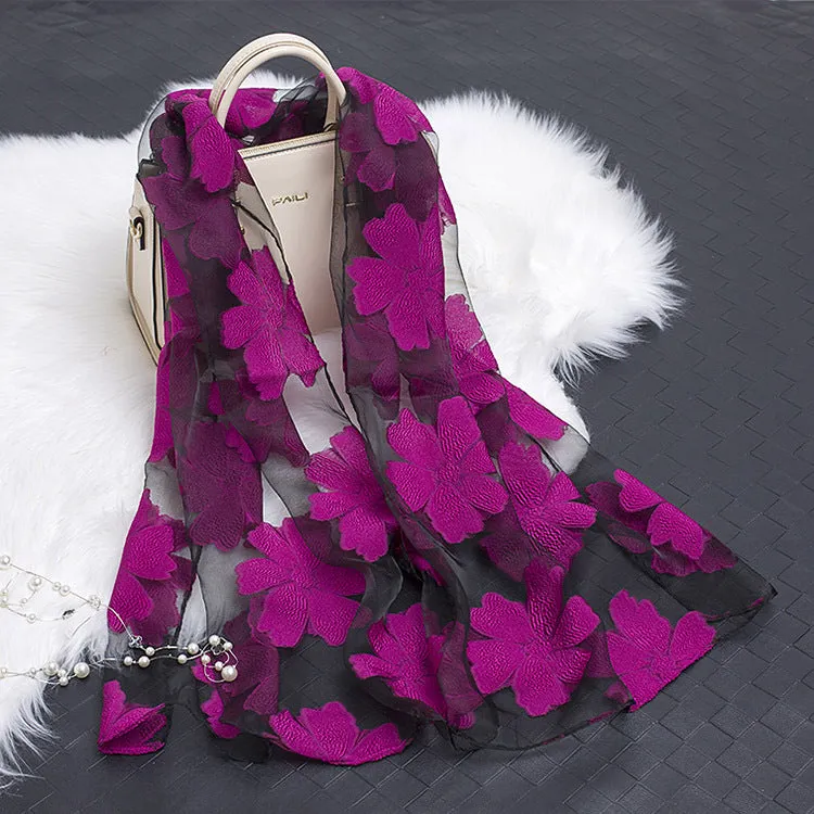 Lotus Floral Silk Scarf for Women