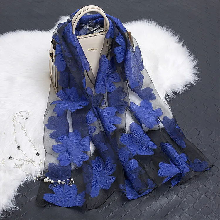 Lotus Floral Silk Scarf for Women