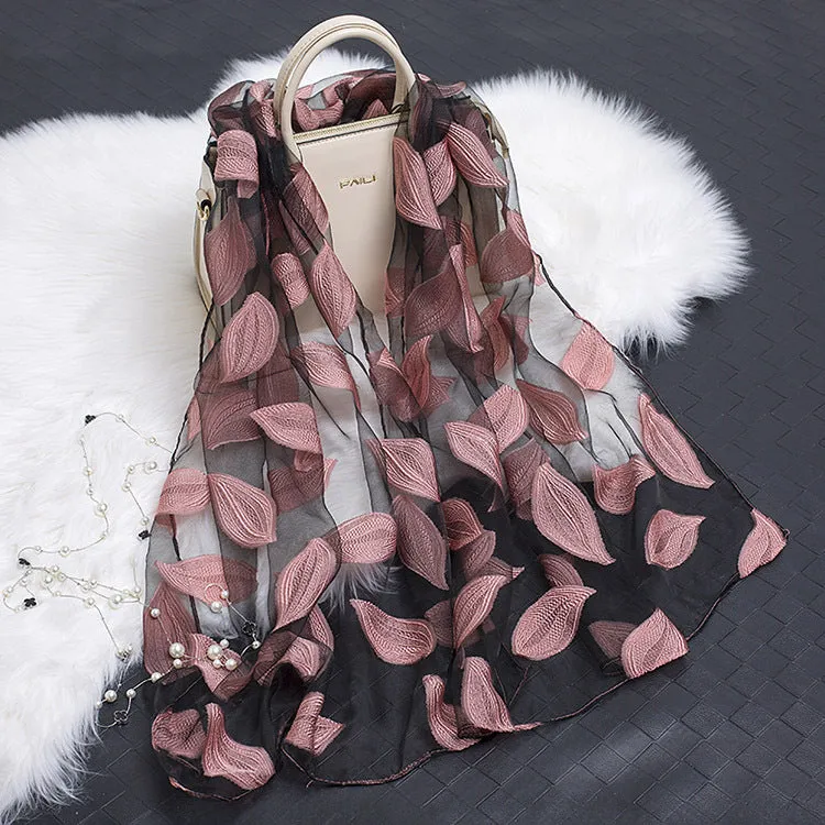 Lotus Floral Silk Scarf for Women