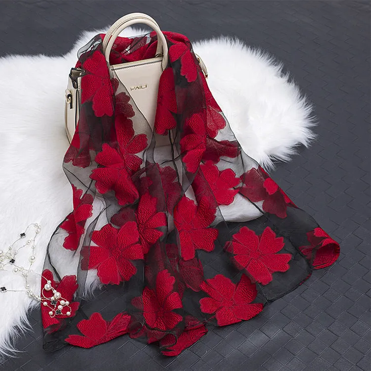 Lotus Floral Silk Scarf for Women