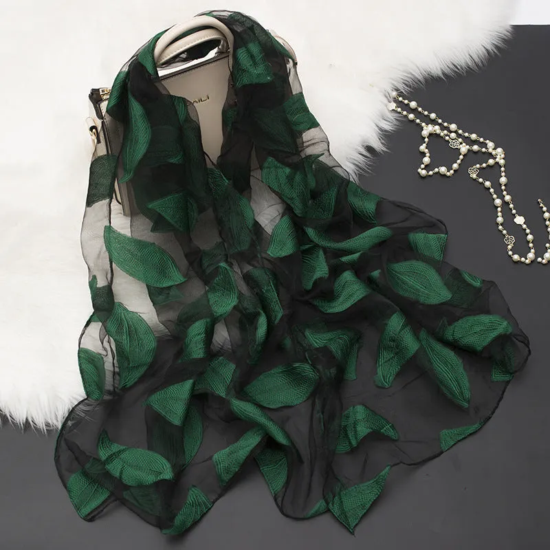 Lotus Floral Silk Scarf for Women
