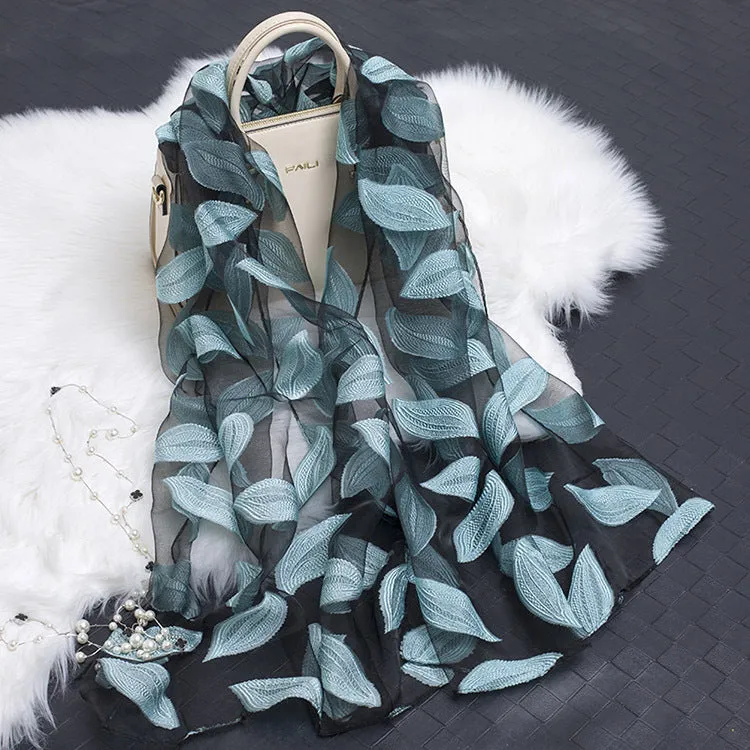 Lotus Floral Silk Scarf for Women