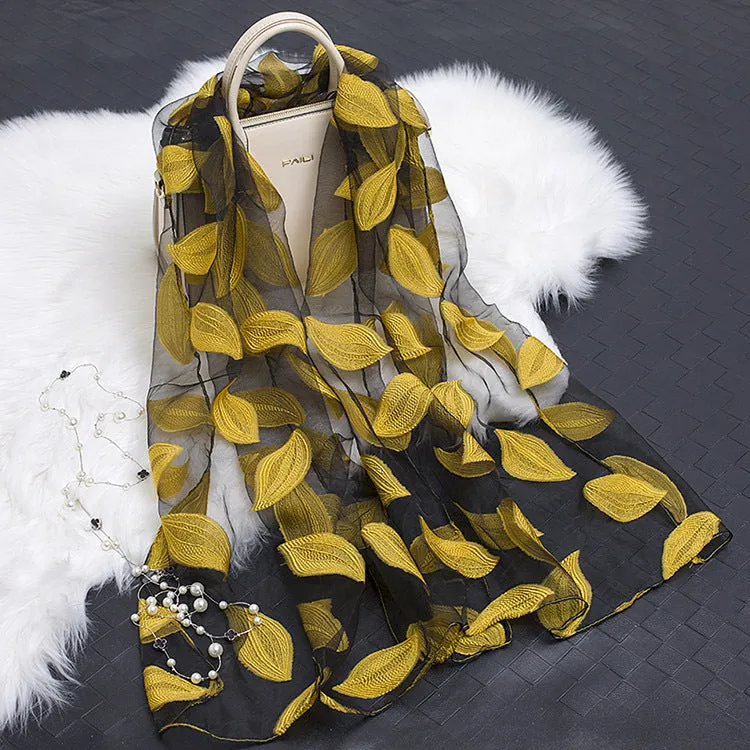 Lotus Floral Silk Scarf for Women