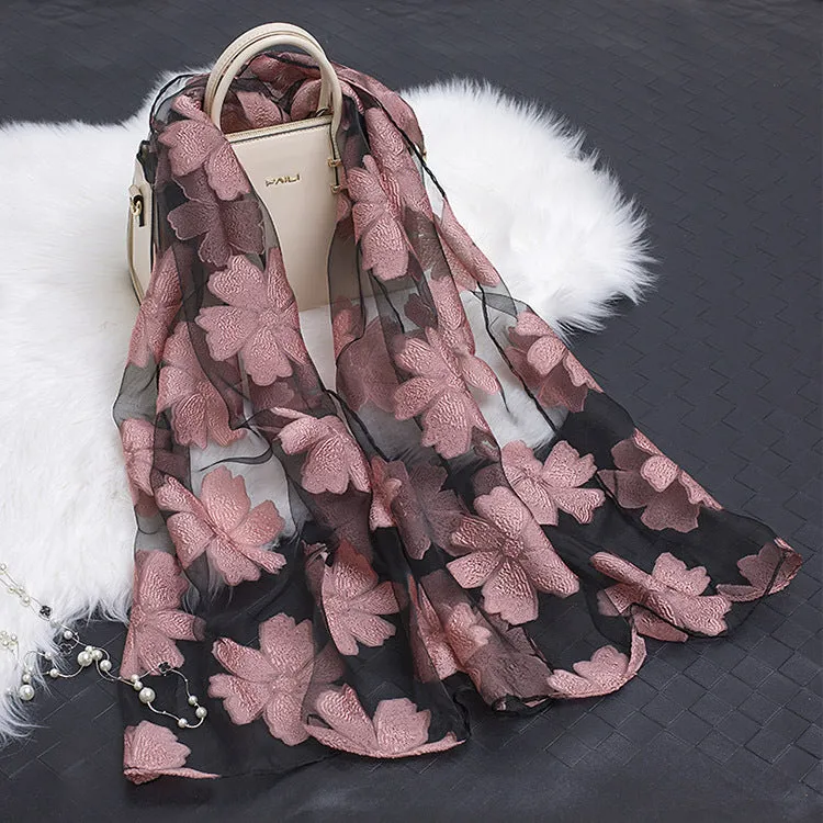 Lotus Floral Silk Scarf for Women