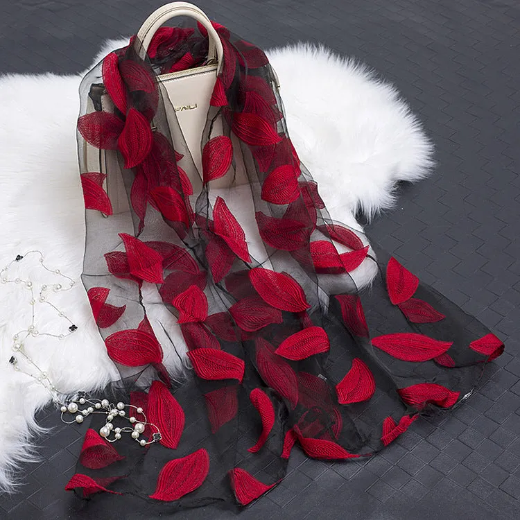 Lotus Floral Silk Scarf for Women