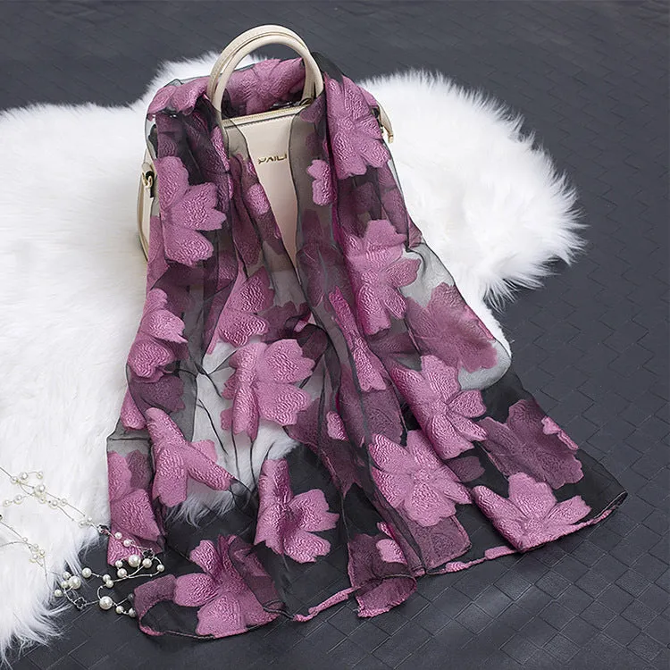 Lotus Floral Silk Scarf for Women