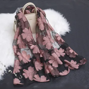 Lotus Floral Silk Scarf for Women