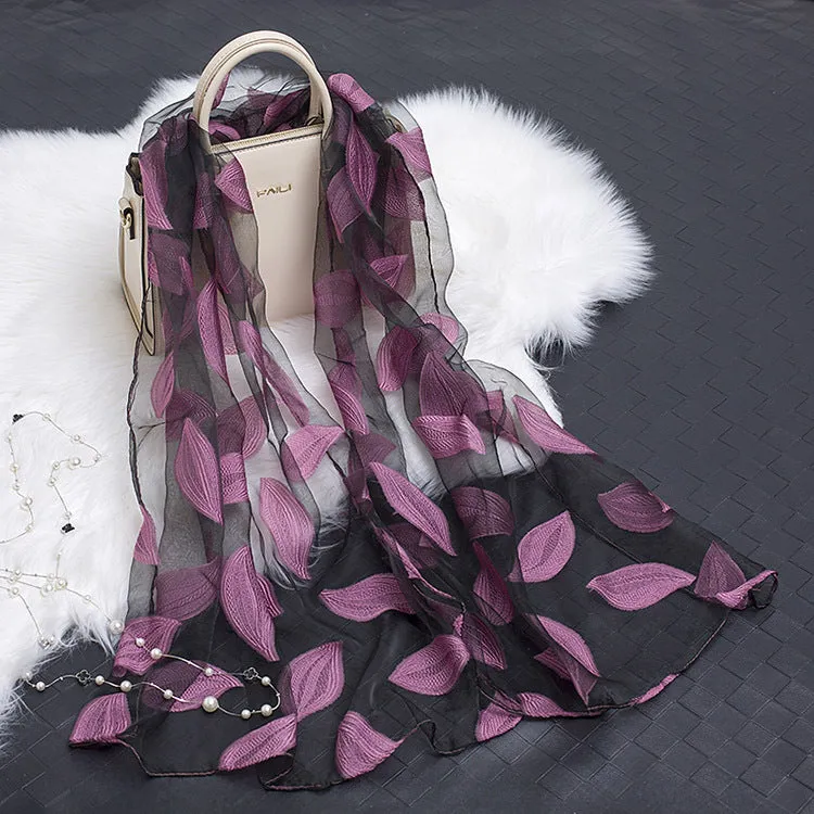 Lotus Floral Silk Scarf for Women