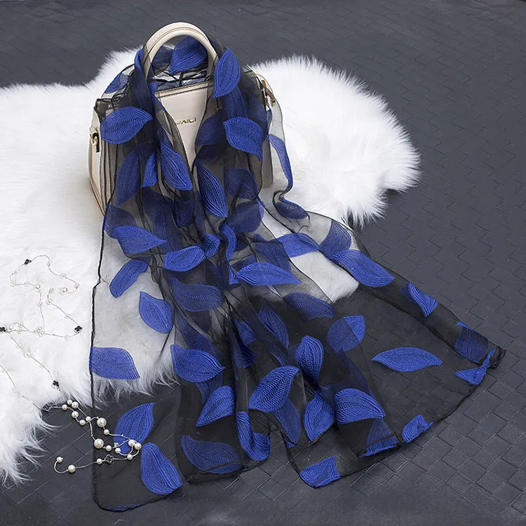 Lotus Floral Silk Scarf for Women