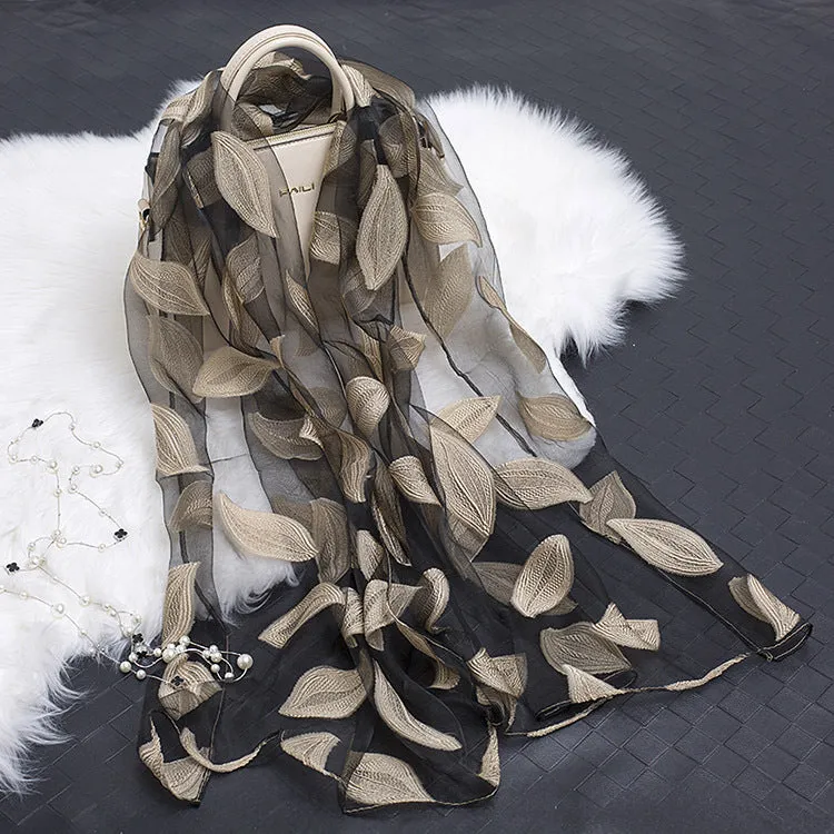 Lotus Floral Silk Scarf for Women