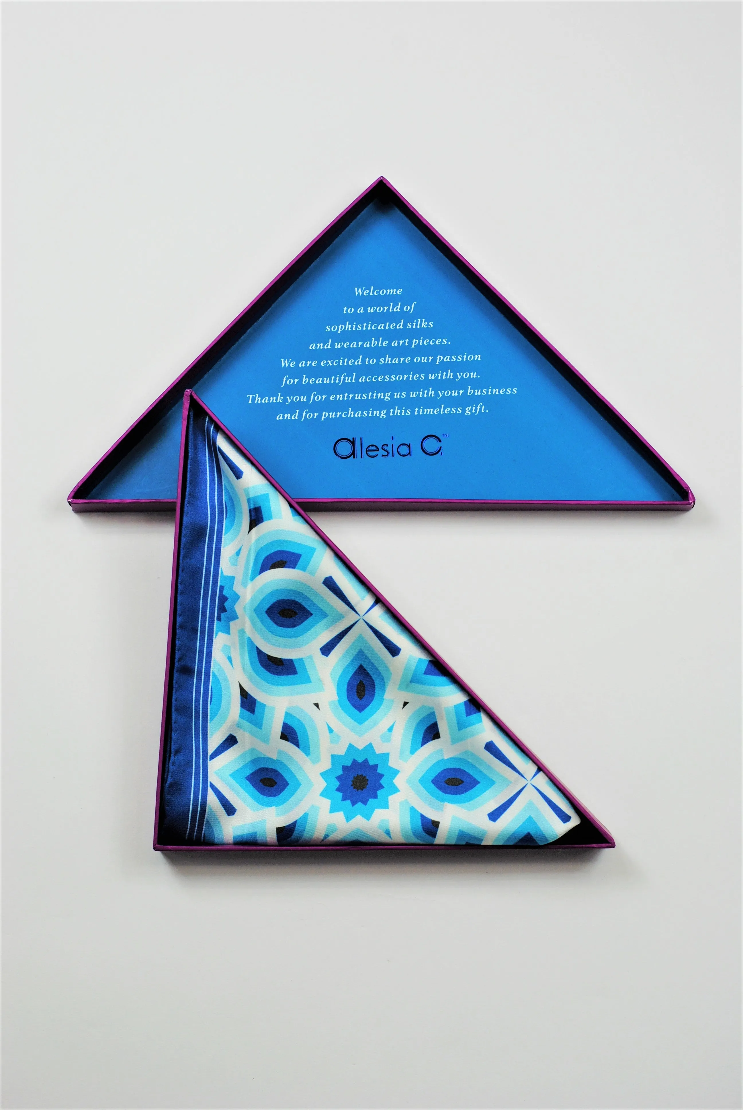 LOTUS Mandala Designer 100% Silk Long Rectangle Scarf in Blue White