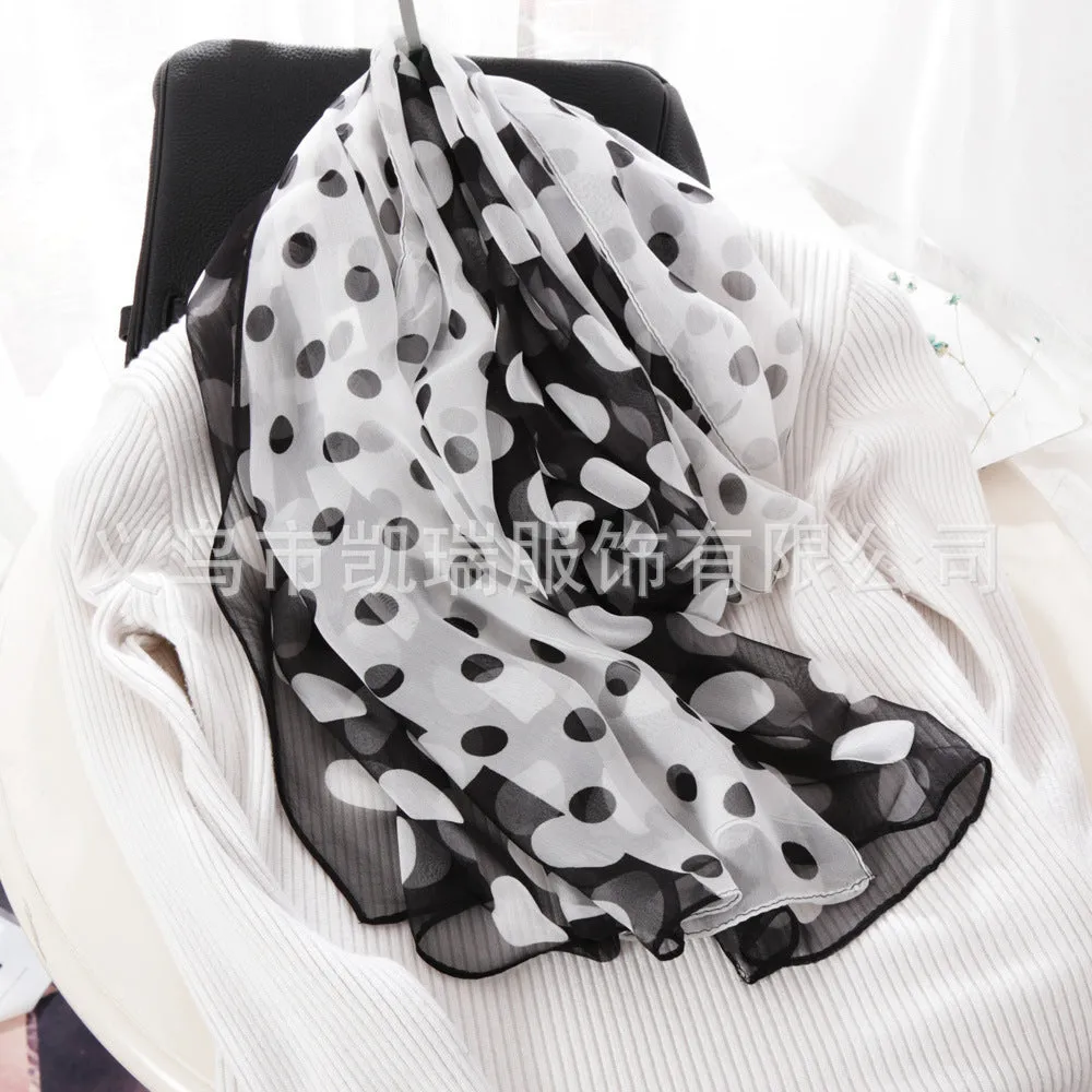 Lotus Printed Long Thin Silk Scarf for Women