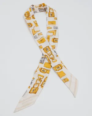 Louis Vuitton White/Yellow Lock Print Silk Twilly Scarf