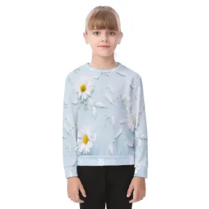Luxury White Floral Baby Blue Sweater