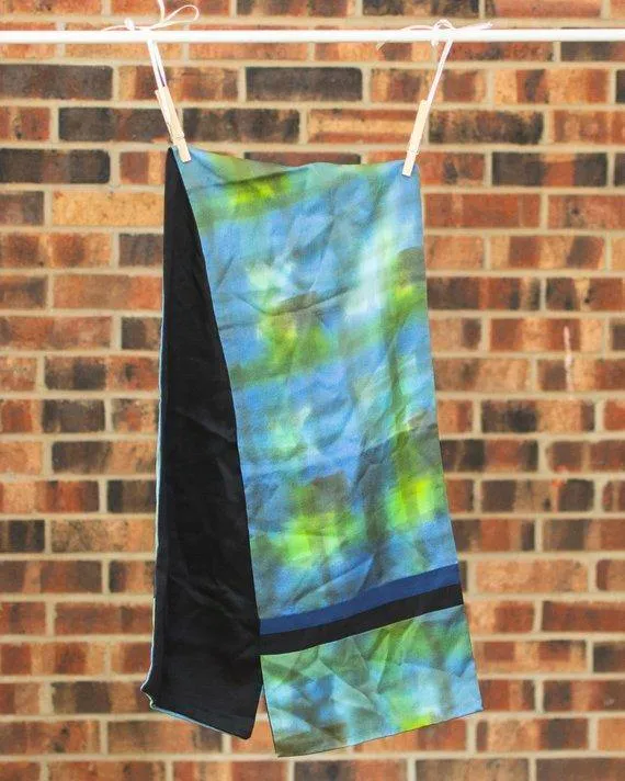 M. P. Murray Black, Blue and Green Gradient Silk Signed Scarf