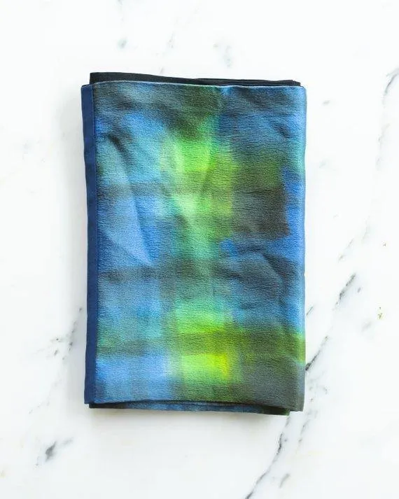 M. P. Murray Black, Blue and Green Gradient Silk Signed Scarf