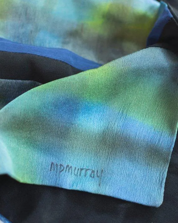 M. P. Murray Black, Blue and Green Gradient Silk Signed Scarf