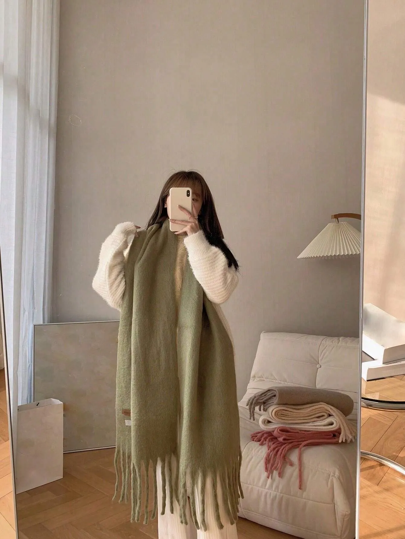 Macaron Solid Color Plush Warm Scarf For Daily Outfit, Couple Shawl