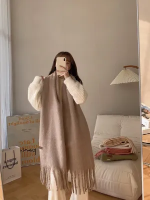 Macaron Solid Color Plush Warm Scarf For Daily Outfit, Couple Shawl